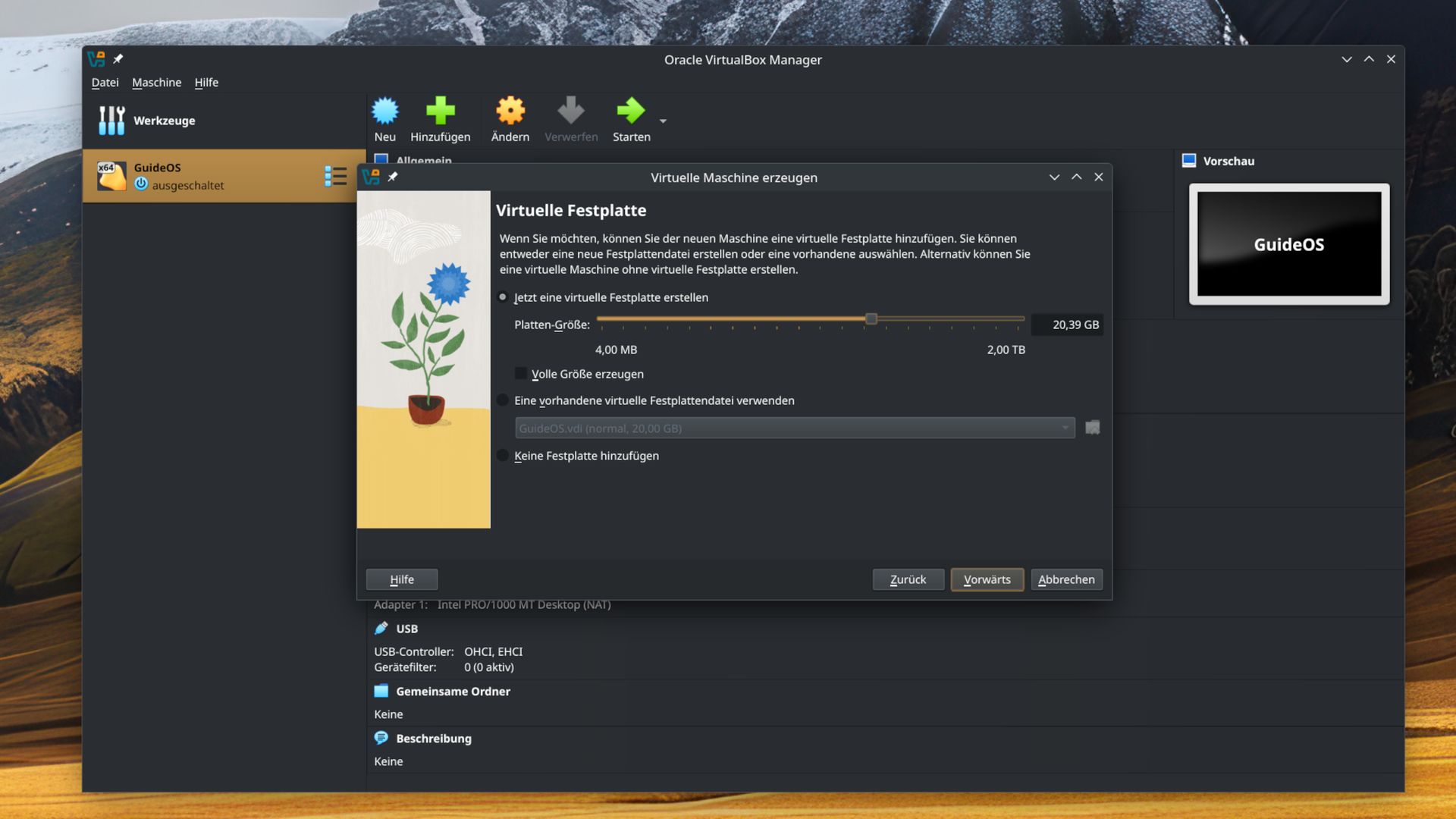 Oracle VirtualBox Manager-Fenster